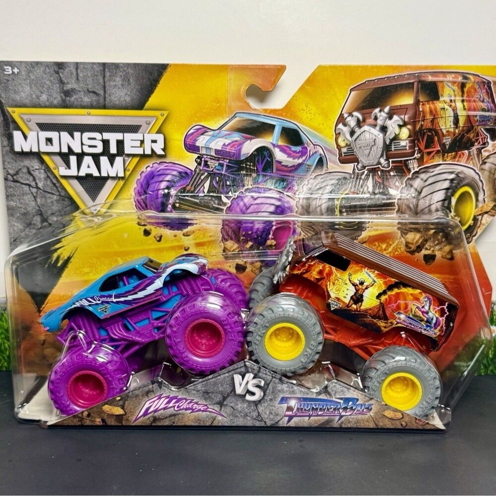 NEW! Spin Master Monster Jam Series 34 Full Charge Thunder Bus 1:64 Truck 2 Pack